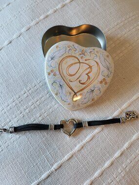 Brighton Heritage Heart Black Cord Bracelet + Original Heart Tin